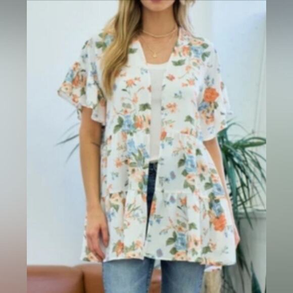 Anthropologie Doe & Rae NEW Floral Baby Doll Ruffled Kimono Cardigan S - Picture 1 of 8